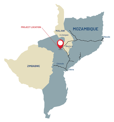 Map showing the location of Monte Muambe in Tete Province, northwestern Mozambique.
